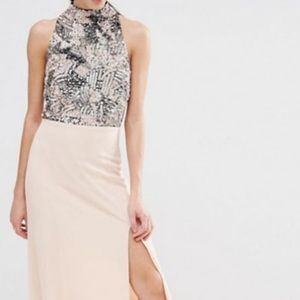 ASOS petite size 6 pink/navy beaded dress